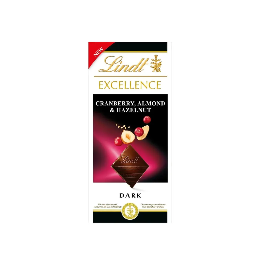 Lindt Excellence Cranberry Almond And Hazulnut Dark 100G