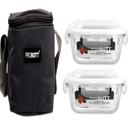 Probott Vetroware Microwavable Flip Clip Lunch Box 2 Pcs Set Square 320Ml Each Pv 222-Ss