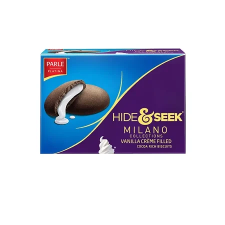 Parle Platina Hide And Seek Milano Collections Vanilla Creme Filled Cocoa Rich Biscuits 75G