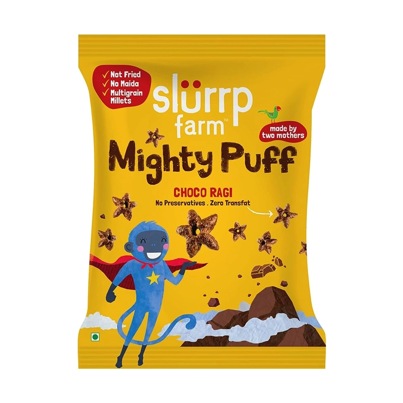 Slurrp Farm Cereal Made By Two Mothers Mighty Puff Choco Ragi No Preservatives Zerto Transfat Not Fried No Mada Multigrain Millets 20G