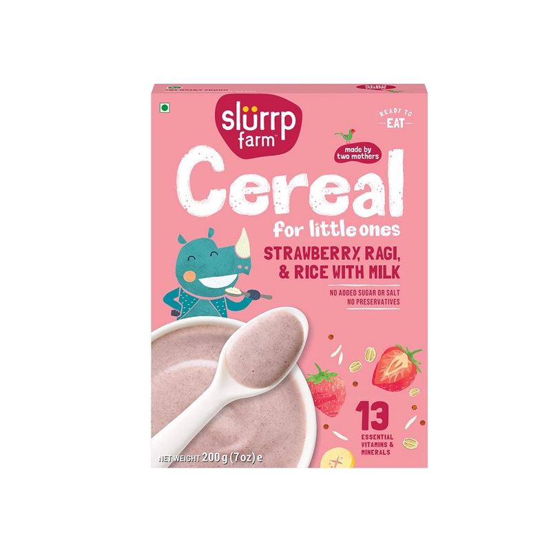 Slurrp Farm Cereal Made By Two Mothers For Little Ones Strawberry-Ragi &Amp; Rice With Milk No Presrvatives - No Artificial Colours No Added Sugar 200G