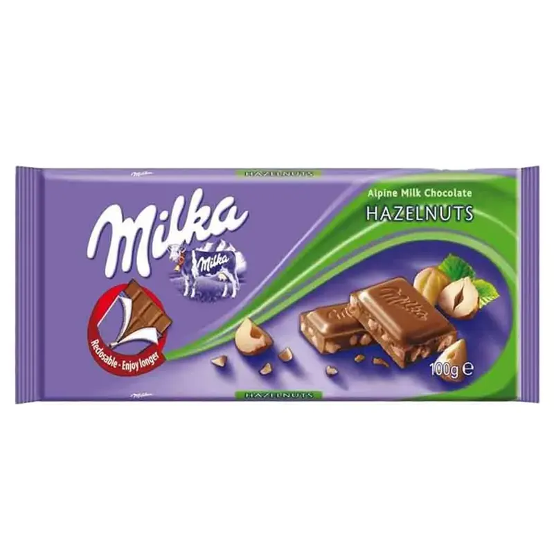 Milka Whole Hazelnuts Alpine Milk Chocolate 100Gm