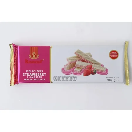 Kravour Delicious Strawberry Flavoured Wafer Biscuits100Gm