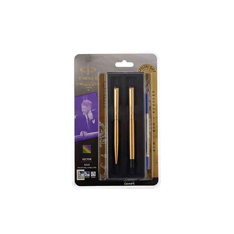 Parker Vector Gold Roller Ball And Ball Pen With Gold Plated Clip 1N