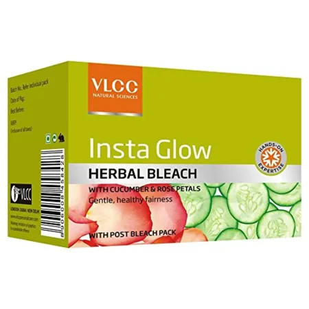 VLCC INSTA GLOW HERBAL BLEACH WITH CUCUMBER AND ROSE PETALS WITH POST BLEACH PACK 28.1G