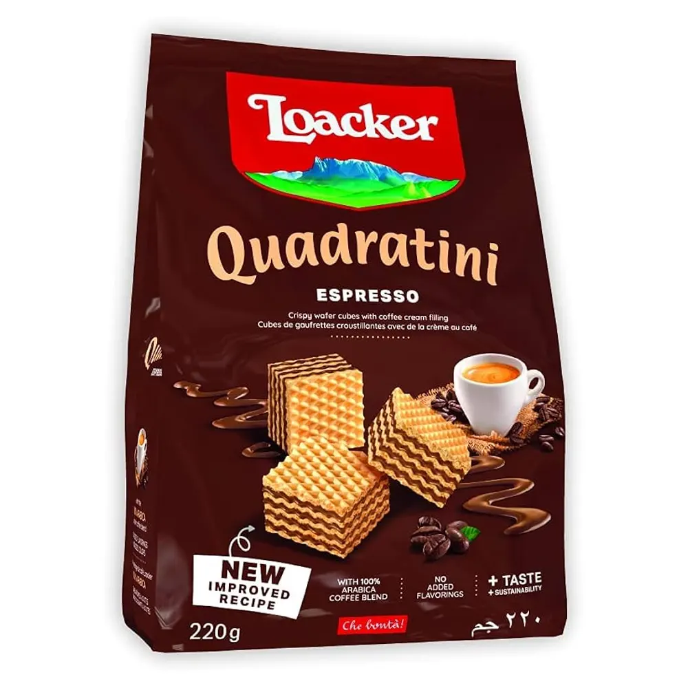 Loacker Quadratini Espresso Crispy Wafers Cubes With Coffee Cream Filling 110G