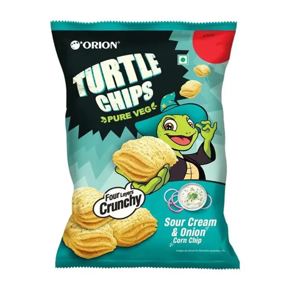 Orion Turtle Chips Pure Veg Sour Cream & Onion Corn Chip Four Layers Crunchy 18G