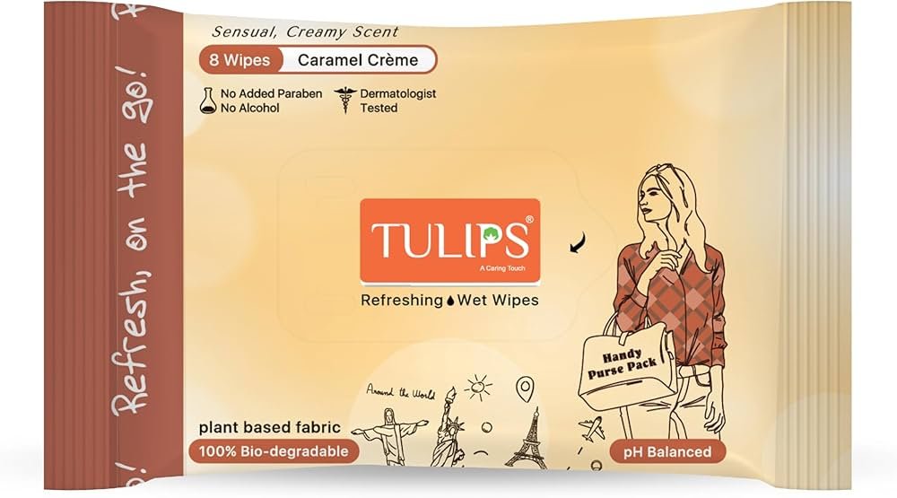 Tulips Refreshing Wet Wipes Made With Plants-Based Fiber Caramel Cream 8N