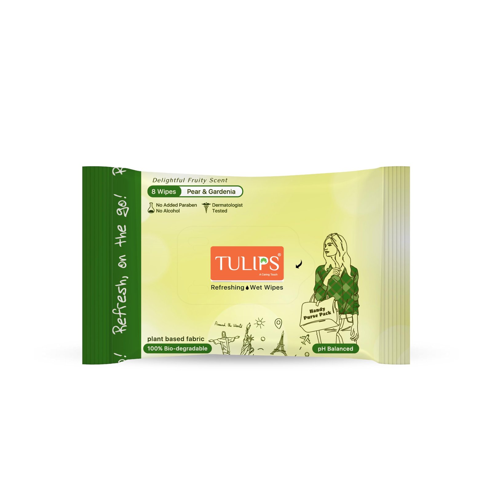 Tulips Refreshing Wet Wipes Made With Plants-Based Fiber Pear Gardenia 8N