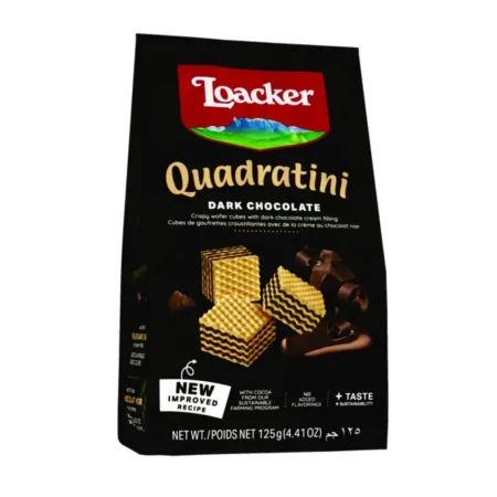 Loacker Quadratini Dark Chocolate Crispy Wafer Cubes With Dark Chocolate Cream Filling 125G