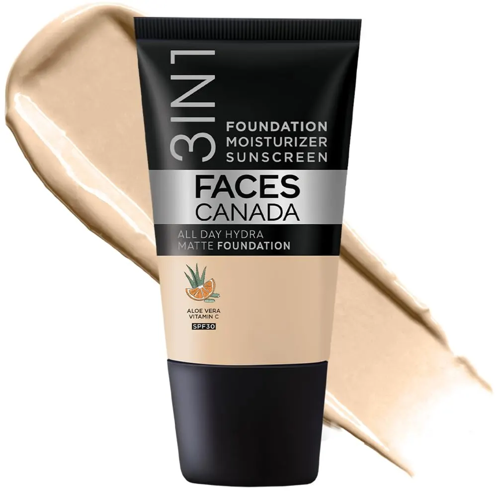 Faces Canada All Day Hydra Matte Foundation 3 In 1 Moisturizer Sunscreen 012 Absolute Ivory  18Ml