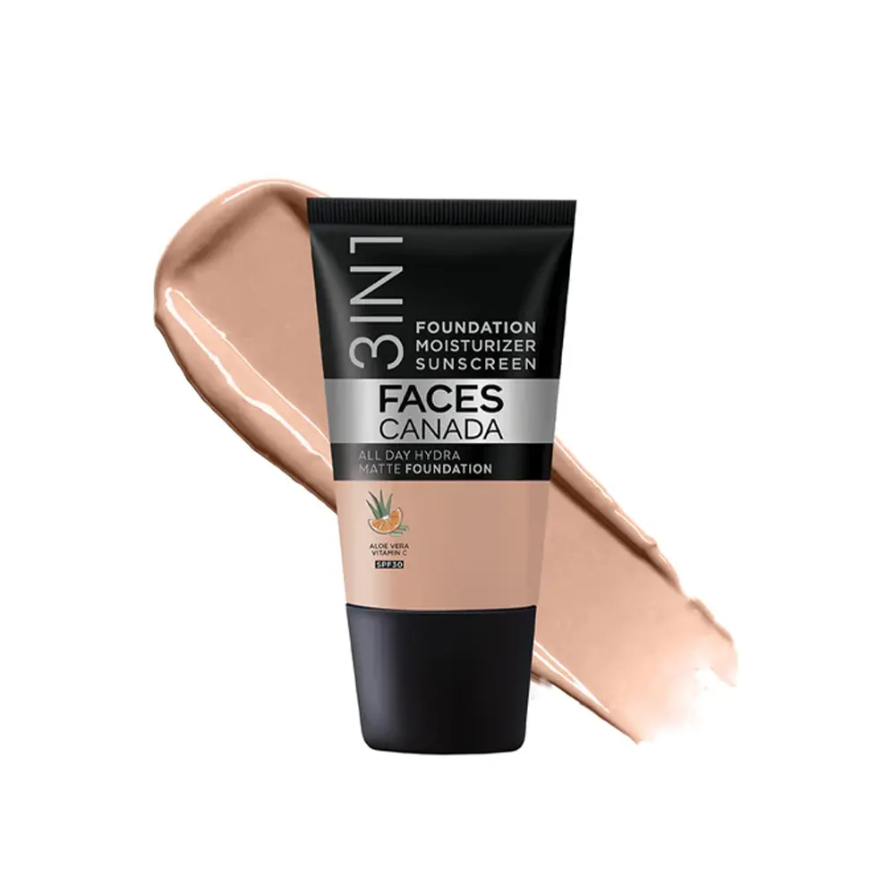 Faces Canada All Day Hydra Matte Foundation 3 In 1 Moisturizer Sunscreen 021 Warm Natural 18Ml