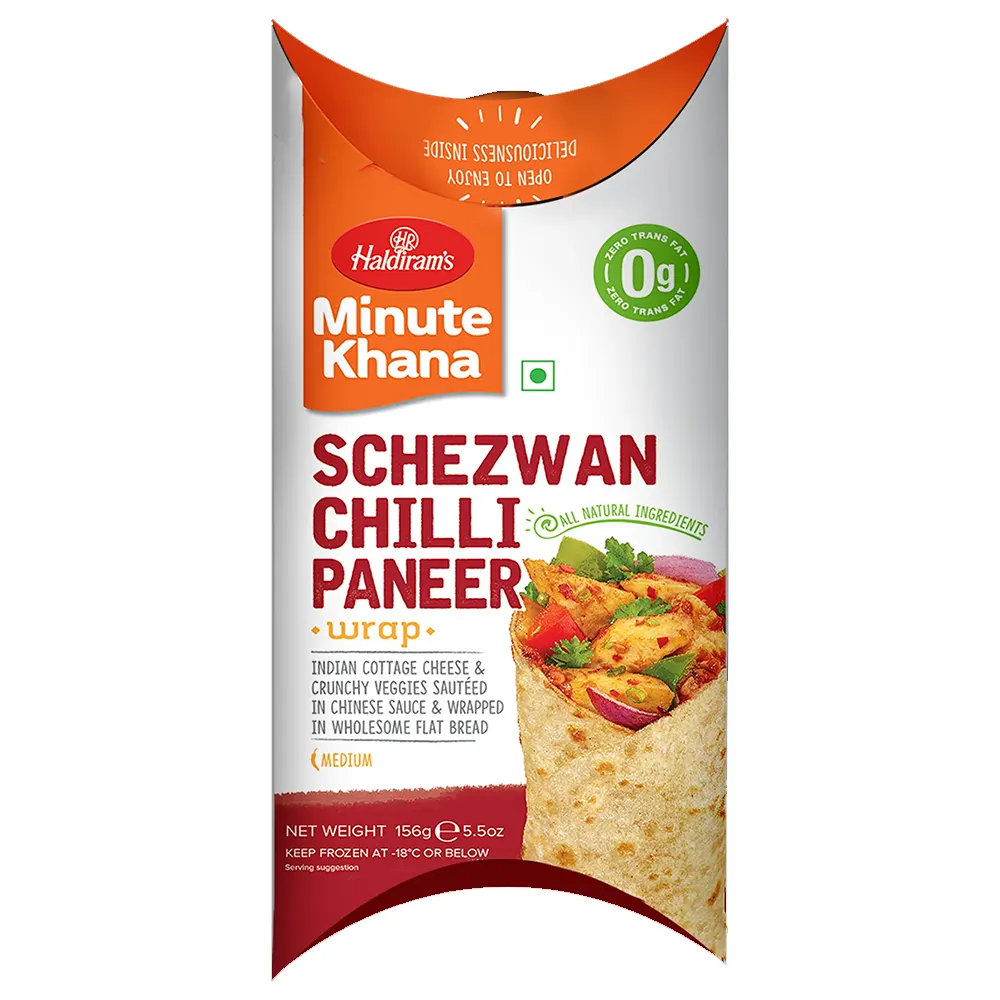 Haldiram'S Minute Schezwan Chilli Paneer Indian Cottage Cheese & Crunchy Veggies Sauteed In Chinese Cauce & Wrapped In Wholsome Flat Bread 156G