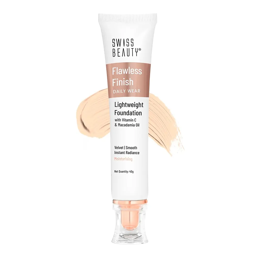 Swiss Beauty Flawless Finish Daily Wear Lightweight Foundation With Vitamin C & Macadamia Oilinstant Radiance Moisturising 01 White Ivory 40G