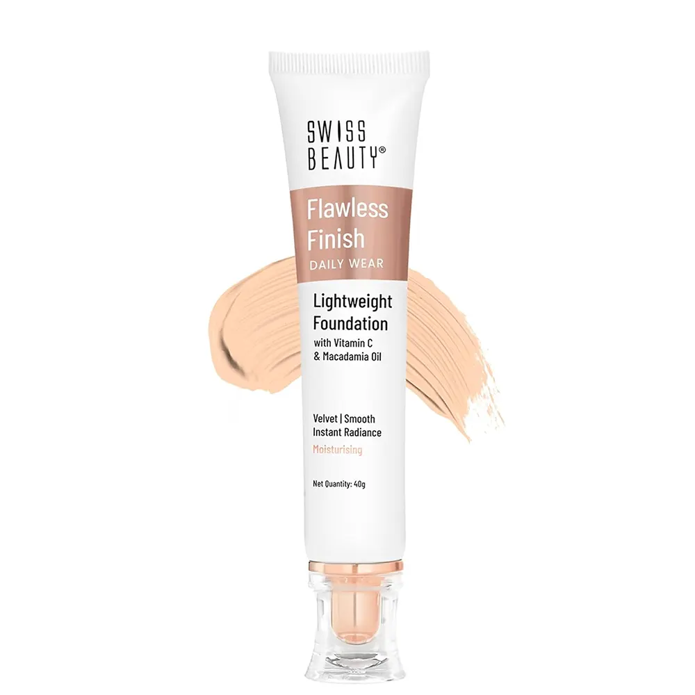 Swiss Beauty Flawless Finish Daily Wear Lightweight Foundation With Vitamin C & Macadamia Oilinstant Radiance Moisturising 02 Soft Ivory 40G