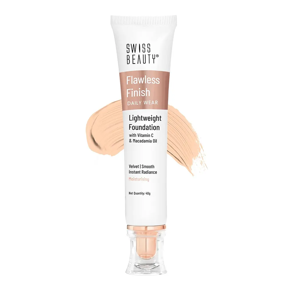 Swiss Beauty Flawless Finish Daily Wear Lightweight Foundation With Vitamin C & Macadamia Oilinstant Radiance Moisturising 03Natural Beige 40G