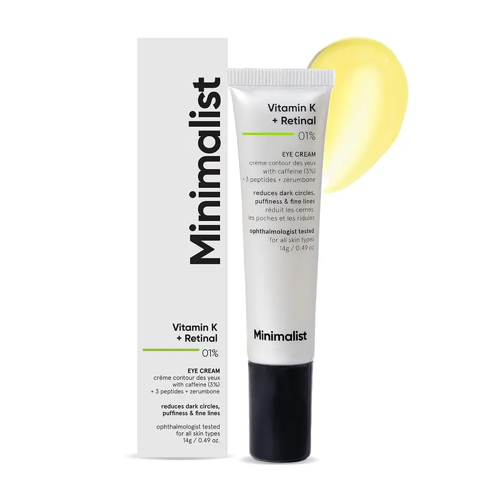Minimalist Vitamin K + Rentinal 01% Eye Cream Reduce Dark Circles Puffiness & Fine Lines For All Skin Types 14G