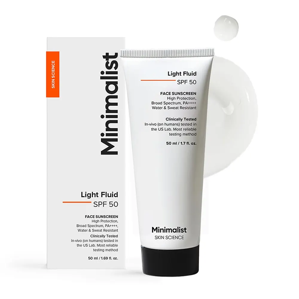Minimalist Skin Science Light Fluid Spf 50 Face Sunscreen High Protection Broad Spectrum Pa++++ Water & Sweat Resistant 50Ml