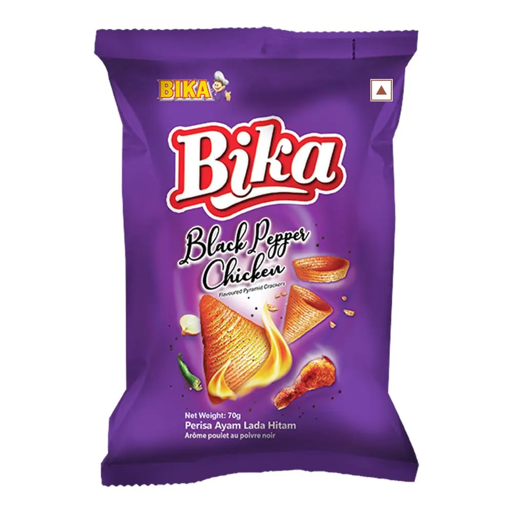 Bika Black Pepper Chicken Flavoured Pyramid Crackers 70G