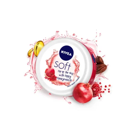 NIVEA SOFT LIGHT MOISTURISER PEPPY POMEGRANATE FACE BODY HANDS 50ML