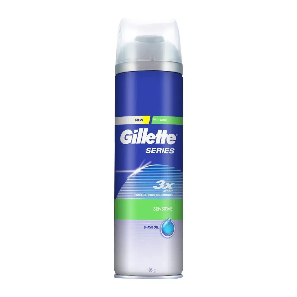 Gillette Series 3X Action Hydrates, Protects, Soothes With Aloe Sensitive Shave Gel 195G