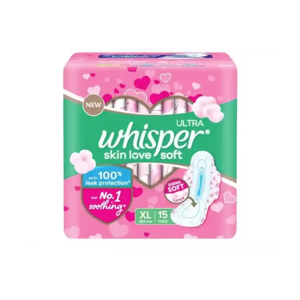 Whisper Ultra Skin Love Soft Derma Soft Layer Xl 284Mm 15Pads