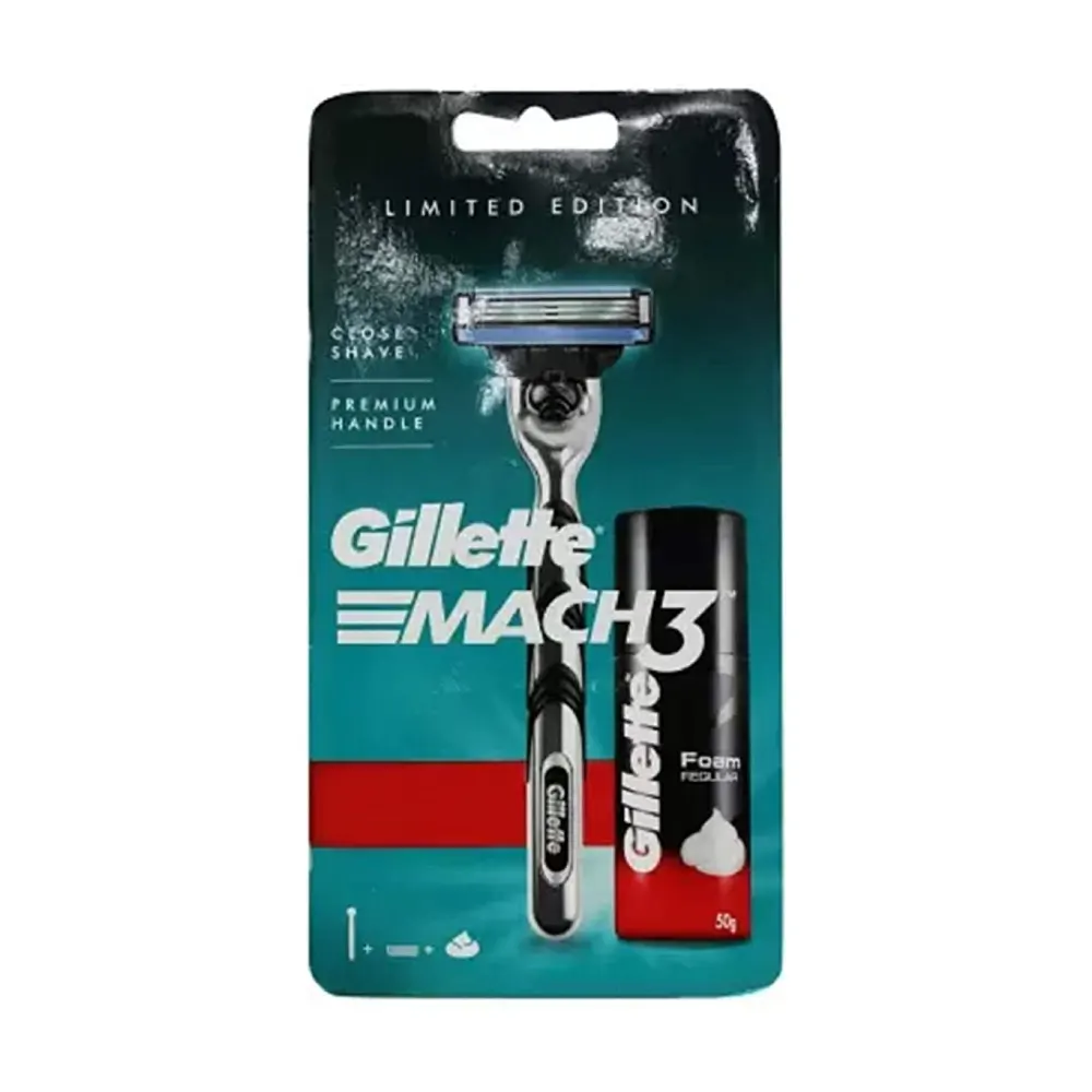 Gillette Mach 3 Refillable Shaving Razor + Regular Shaving Foam 50G