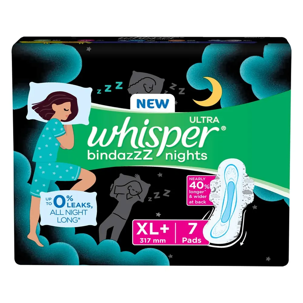 Whisper Bindazzz Nights 0% Leaks All Night Long Xl+ 7N