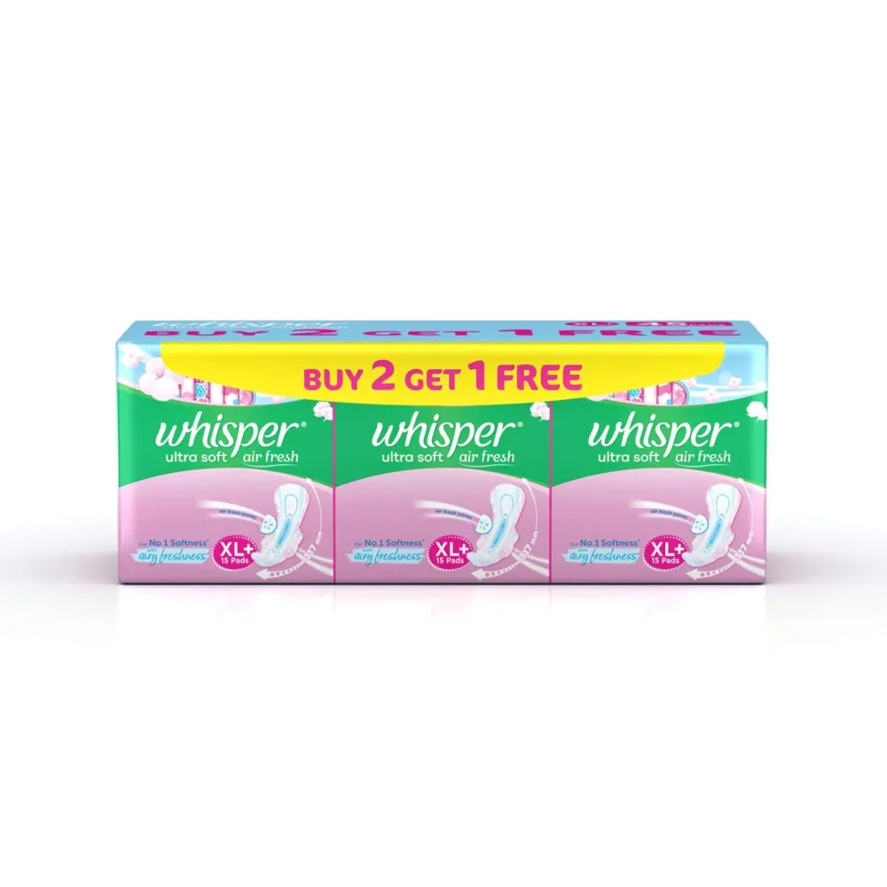 Whisper Ultra Soft Air Fresh With Airy Freshness Xl + 15N + 15N + 15N Free