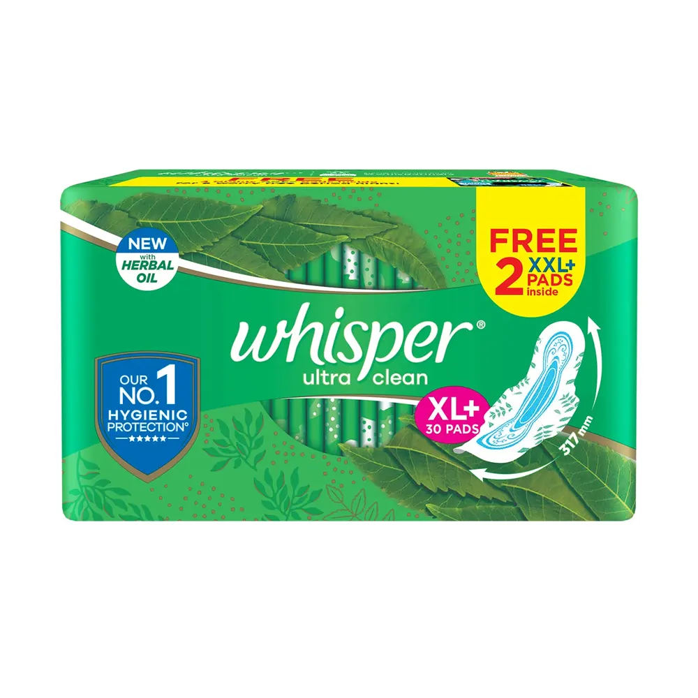 Whisper Ultra Clean Xl+ 30 Pads With Herbal Oil