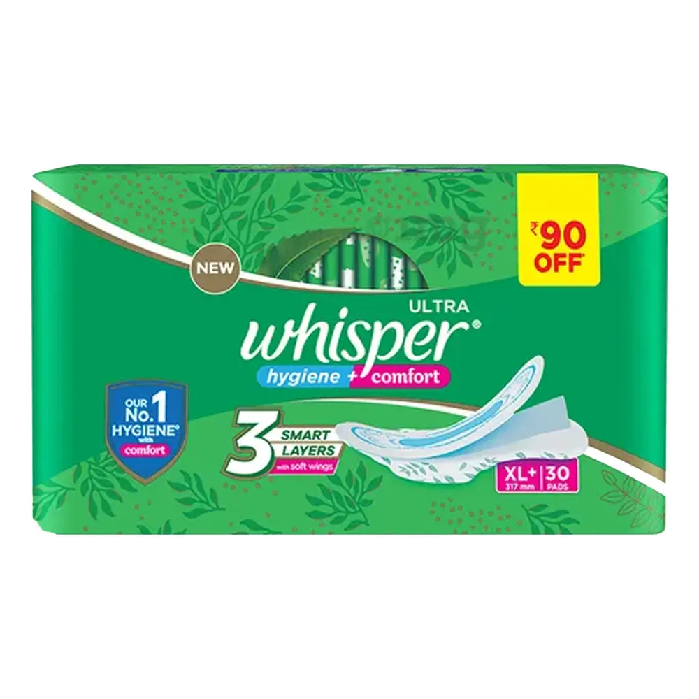 Whisper Ultra Hygiene + Comfort 3 Smart Layers With Soft Wings Xl 30N