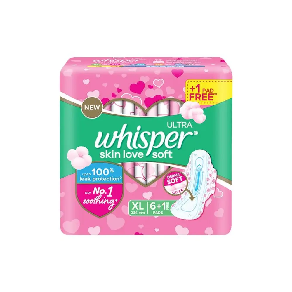 Whisper Ultra Skin Love Soft Xl 284Mm Derma Soft Layer 6+1Free =7 Pads