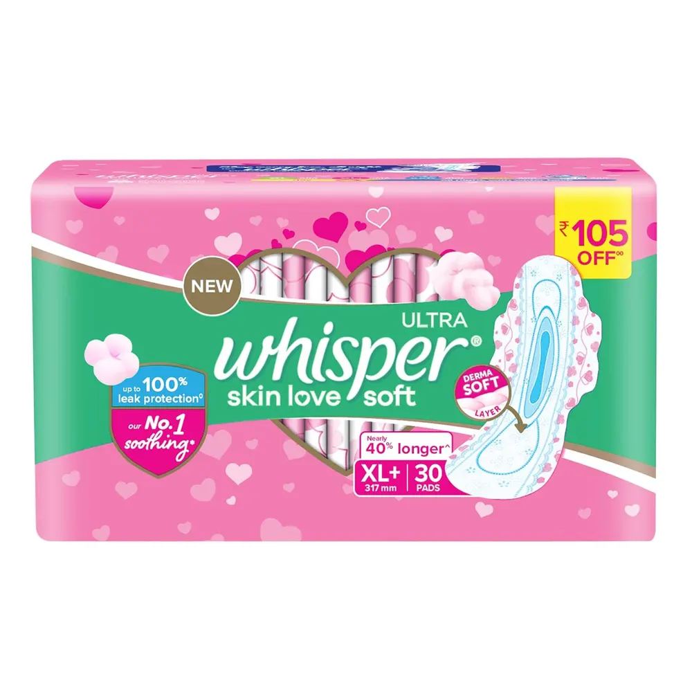 Whisper Ultra Skin Love Soft Derma Soft Layer Xl+ 317Mm 30 Pads
