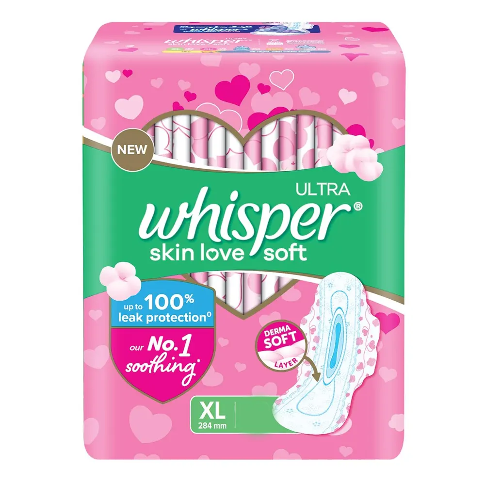 Whisper Ultra Skin Love Soft Xl 284Mm Derma Soft Layer 44Pads