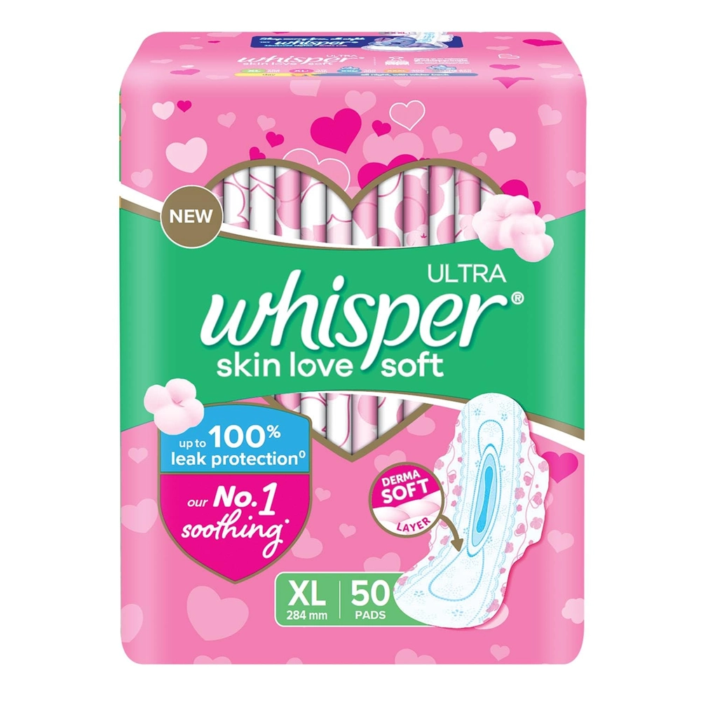 Whisper Ultra Skin Love Soft Derma Soft Layer Xl 284 Mm 50 Pads