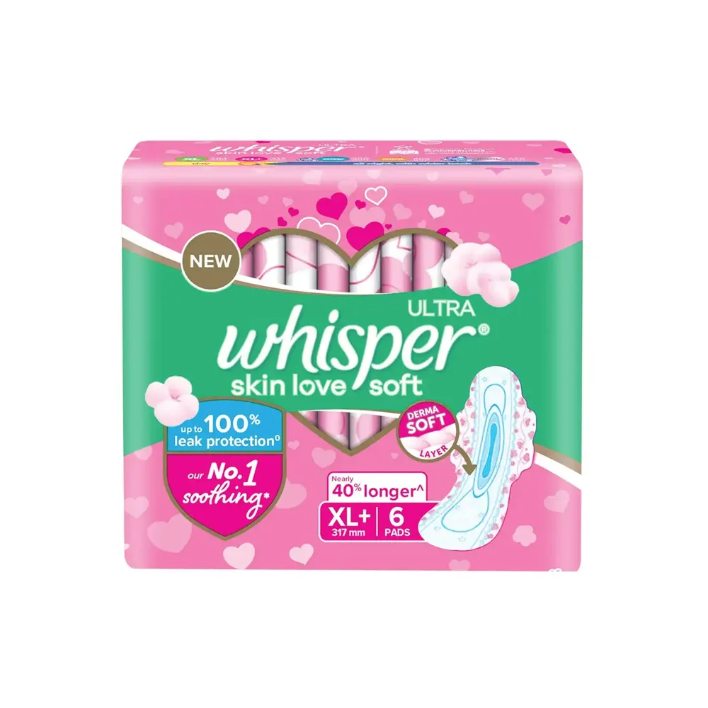 Whisper Ultra Skin Love Soft Derma Soft Layer Xl+ 317Mm- 6Pads