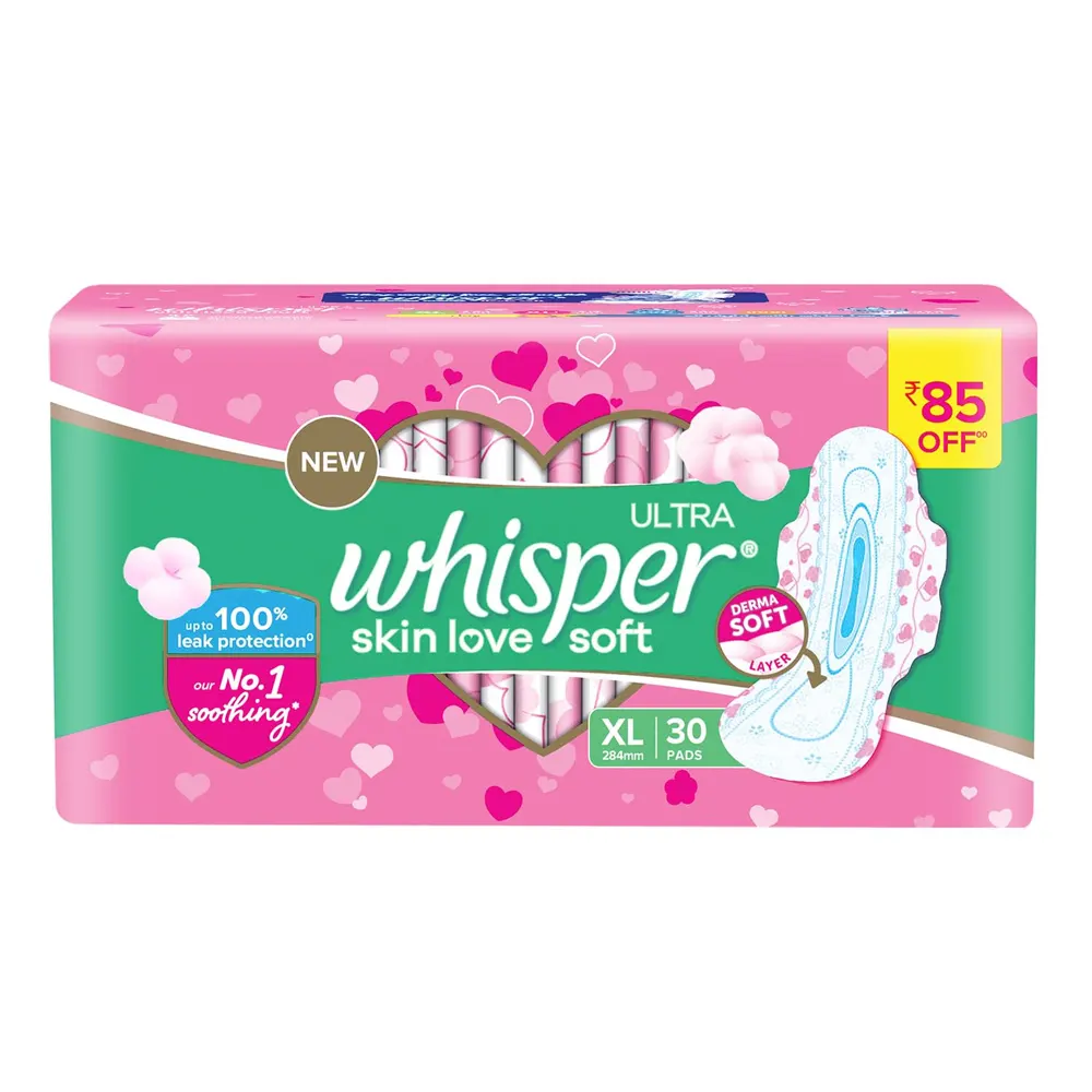 Whisper Ultra Skin Love Soft Xl 284Mm Derma Soft Layer 30 Pads