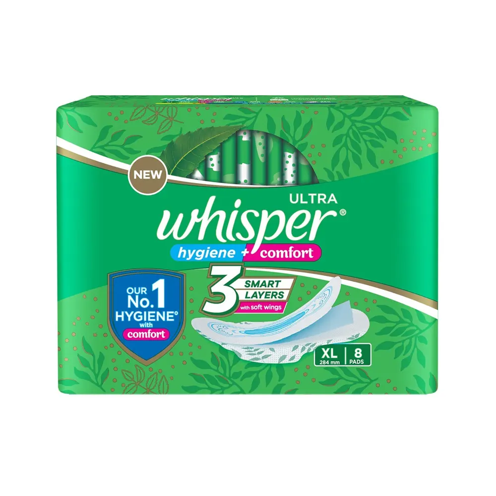 Whisper Ultra Hygine + Comfort 3 Smart Layers With Soft Wings Xl 284Mm 8 Pads