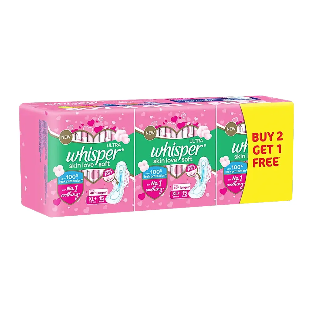 Whisper Ultra Skin Love Soft Derma Soft Layer Buy 2 Get1Free Xl+ 284Mm 45N