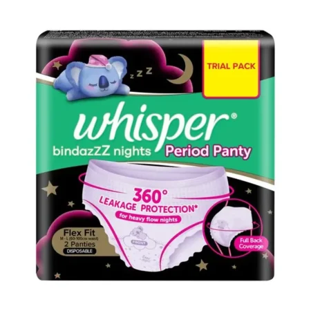 Whisper Bindazz Nights Period Panty Flex Fit M - L (60-100Cm Waist) 2 Panties Disposable Full Back Coverage