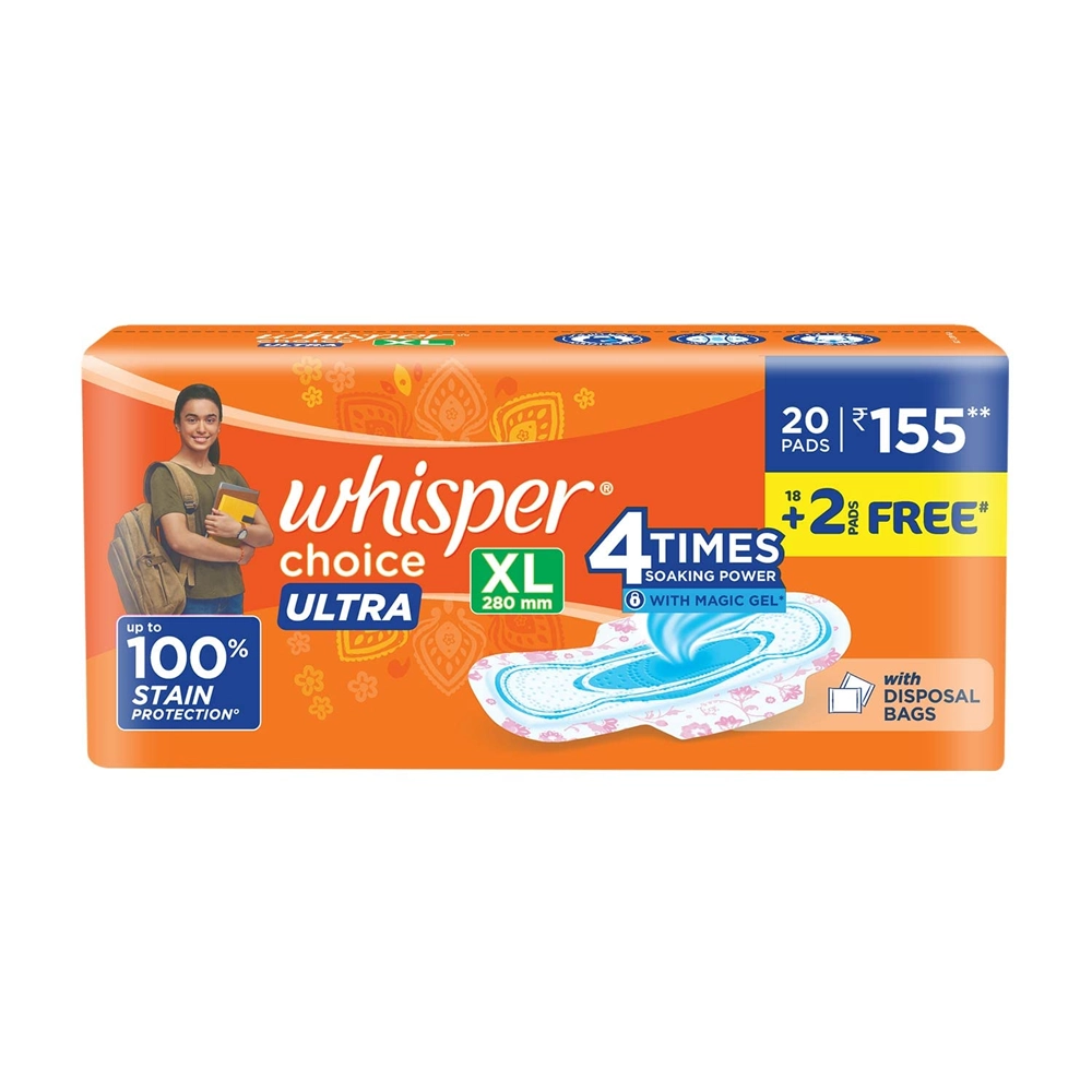 Whisper Choice Ultra Xl 2800Mm 4 Times Soaking Powder With Magic Gel* 18Pads +2Pads Free