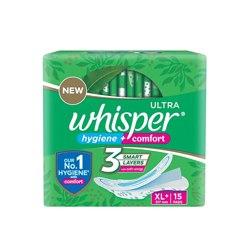 Whisper Ultra Hygiene + Comfort 3 Smart Layers With Soft Wings Xl+ 317Mm15Pads