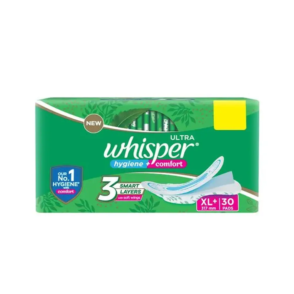 Whisper Ultra Hygiene + Comfort 3 Smart Layers With Soft Wings Xl+ 317Mm 30Pads