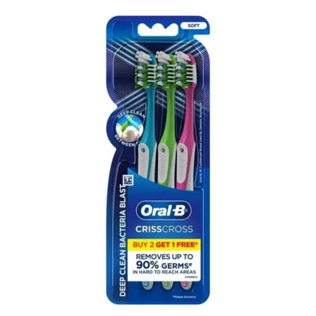 ORAL-B CRISS CROSS SOFT DEEP CLEAN BACTERIA BLAST REMOVES UP TO 90% GERMS* IN HARD TO REACH AREAS 3N
