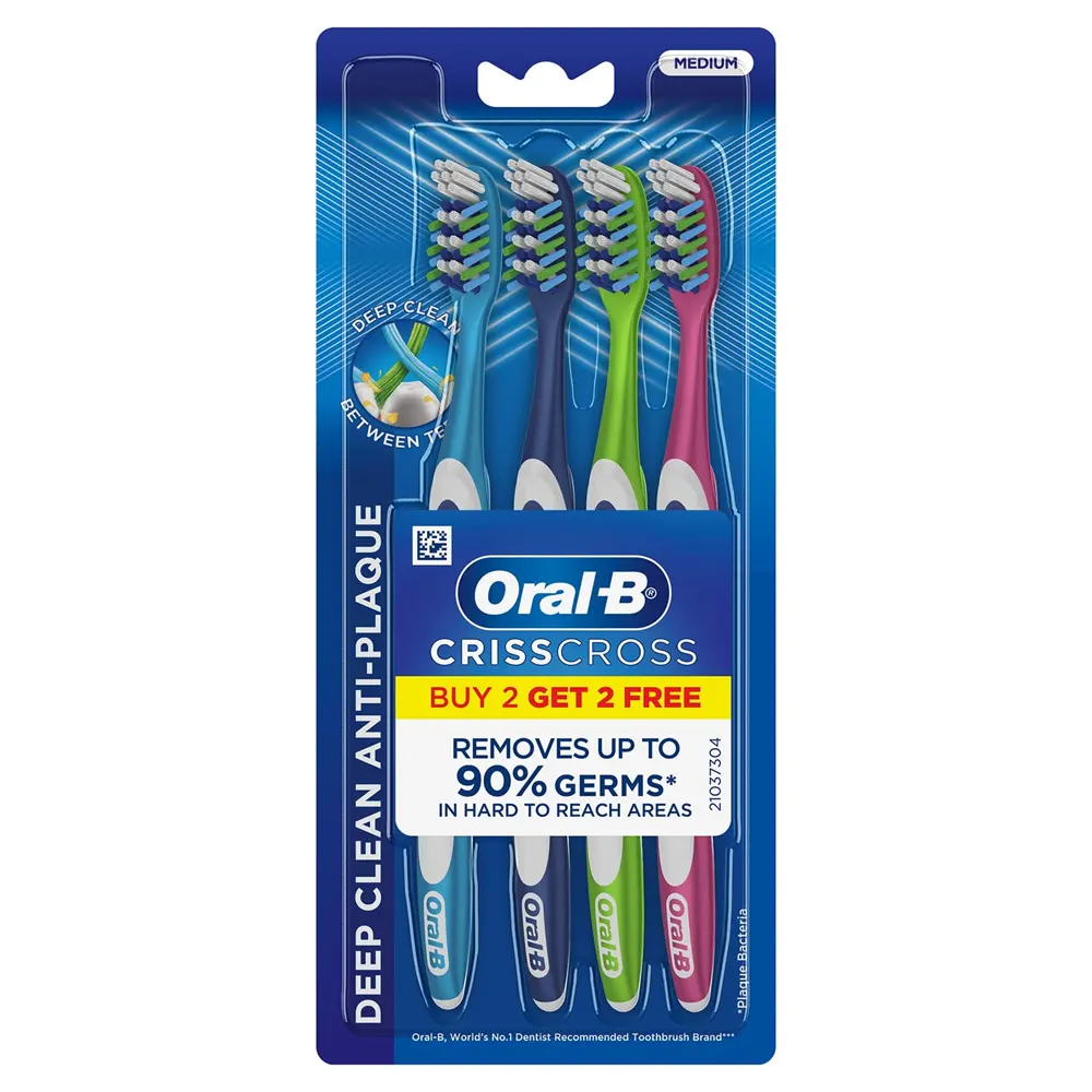 Oral-B Criss Cross Soft Deep Clean Anti-Plaque Removes Up To 90% Germs* In Hard To Reach Areas 4N.