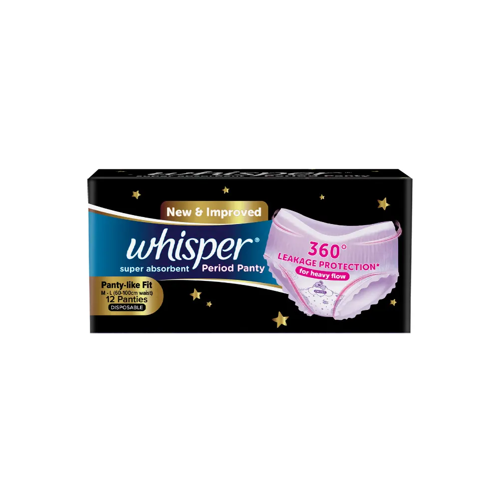 Whisper Bindazz Nights Period Panty Flex Fit M - L (60-100Cm Waist) 12 Panties Disposable Full Back Coverage