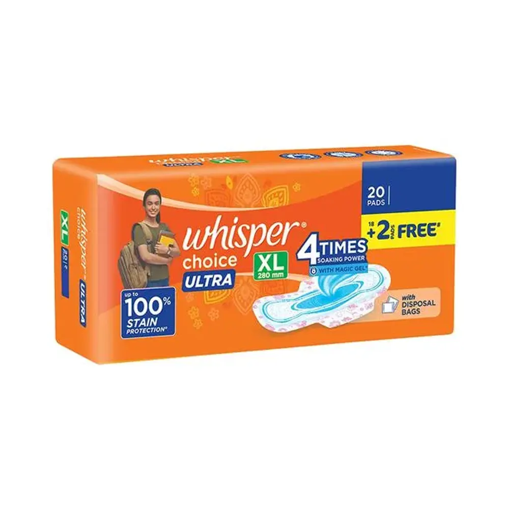 Whisper Choice Ultra 100% Stain Proection 4Times Soaking Power With Magic Gel Xl280Mm 20Pads