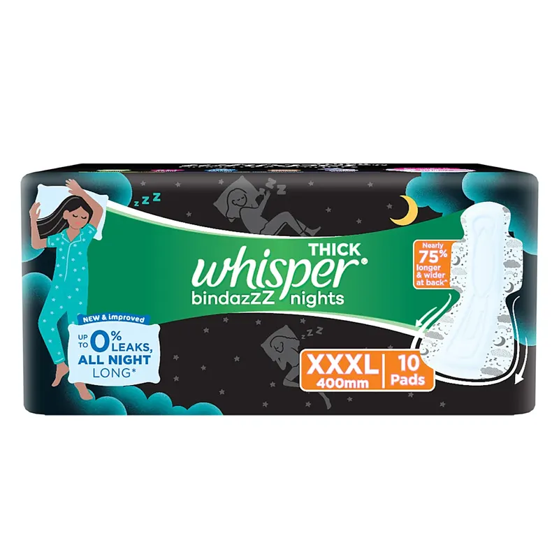 Whisper Bindazzz Nights 0% Leaks All Night Long Xxxl 400Mm 10N