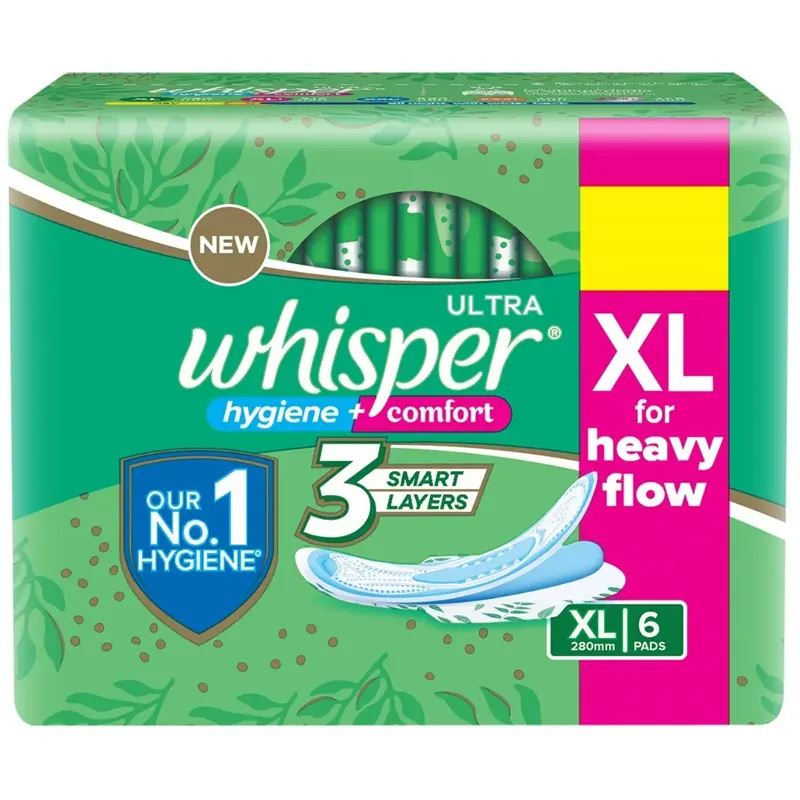 Whisper Hygiene + Comfort Xl For Heavy Flow 6 Pads