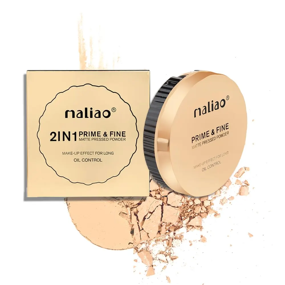 Maliao 2 In 1 Prime & Fine Matte Pressed Powder Oil Control 02 Soft Ivory 20G